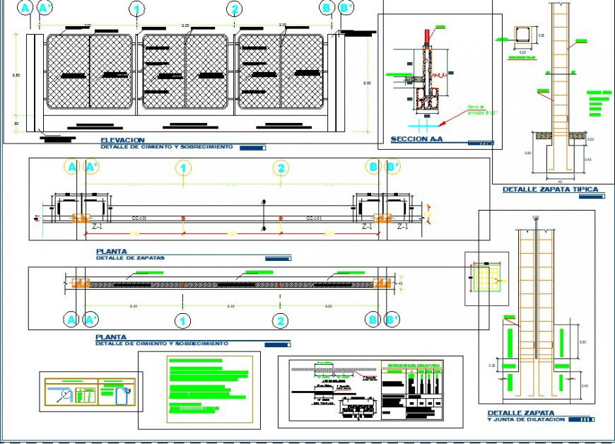 Column section and railing detail 2d view plan and elevation layout dwg file