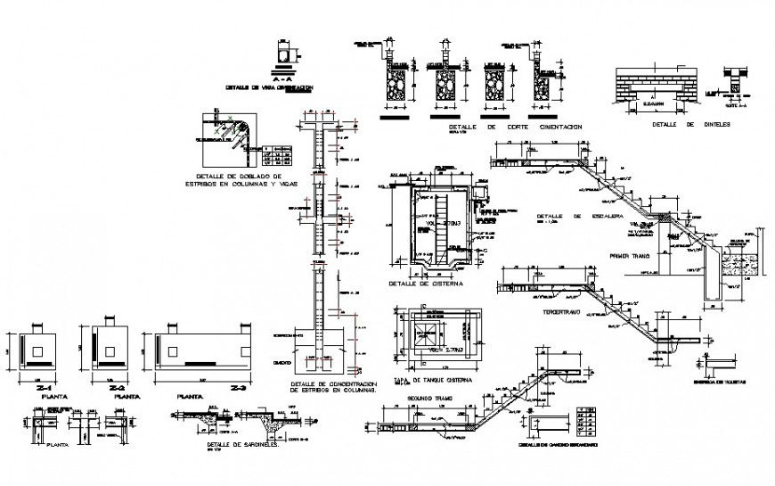 Column stair and cementation plan view with detail in shopping Centre file of auto cad