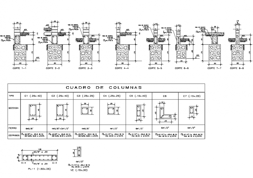 Column structure and constrictive details dwg file