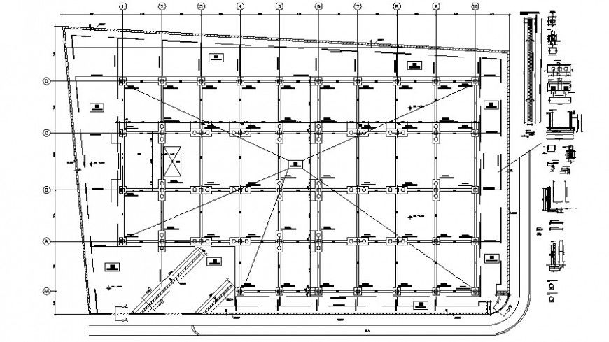 Column structure installation plan drawing in autocad