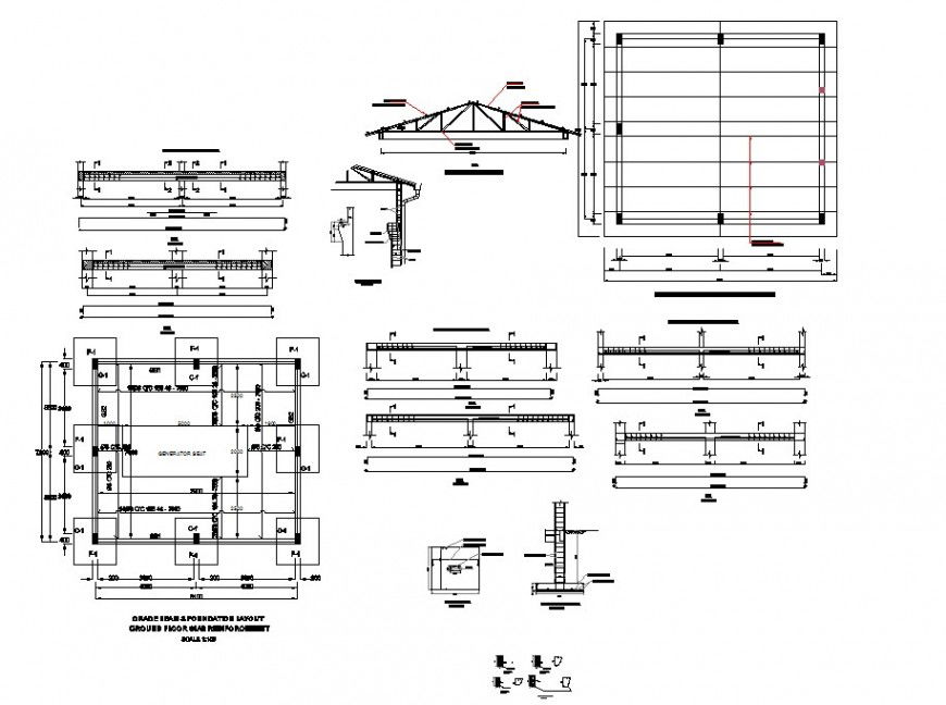 Column structure plan and sectional detail 2d view CAD construction unit autocad file