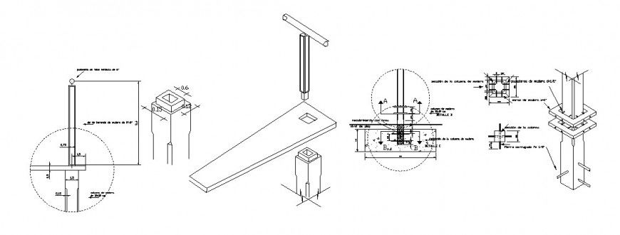 Column structure with wooden staircase cad drawing details dwg file
