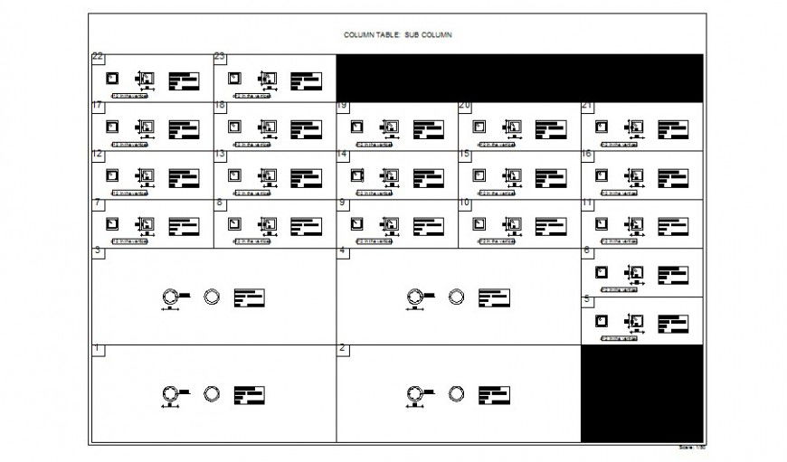 Column table and sub column structure details of school dwg file