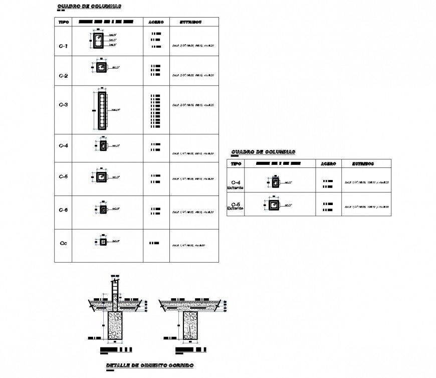 Column table specification plan dwg file