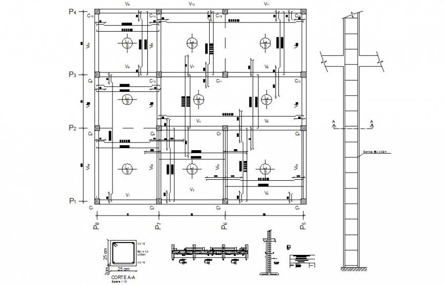 Column to beam joints details drawing in autocad