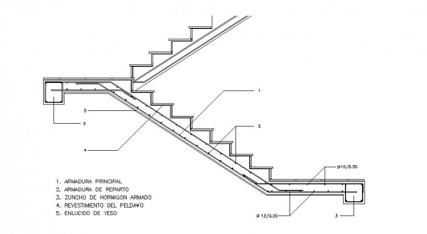 Column to stair section plan autocad file