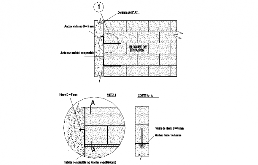 Column to wall elevation and section autocad file