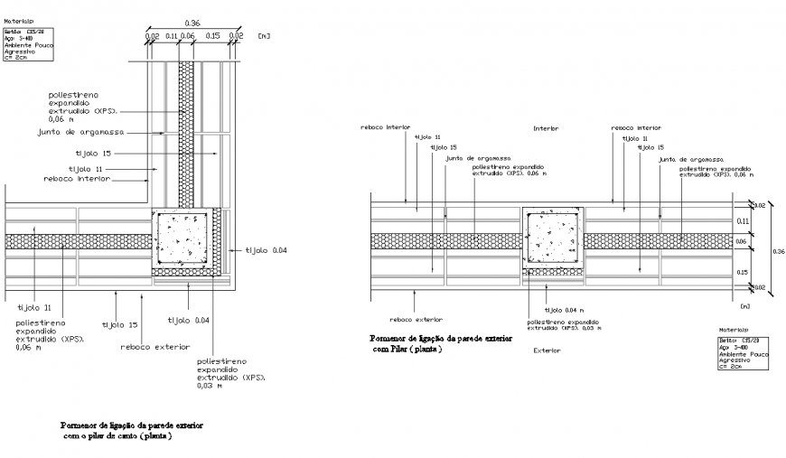 Column to wall joint section plan layout file