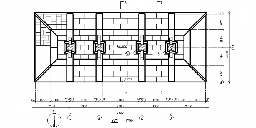 Column view with wall area in elevation dwg file