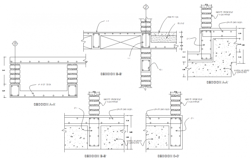 Column with beam joint section plan dwg file