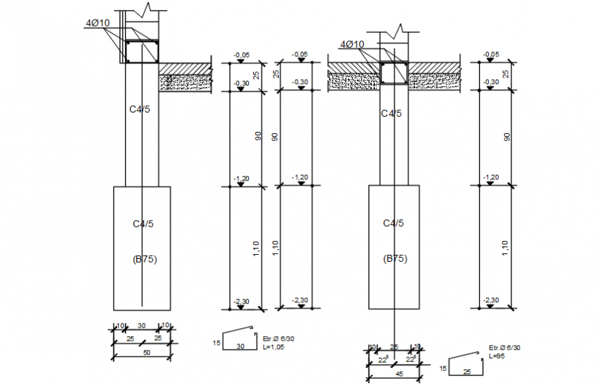Column with slab construction detail in AutoCAD