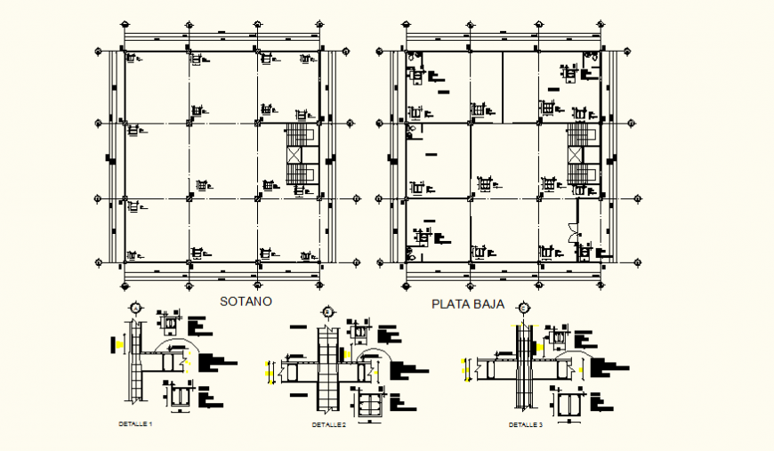 Columns construction detail elevation and plan autocad file