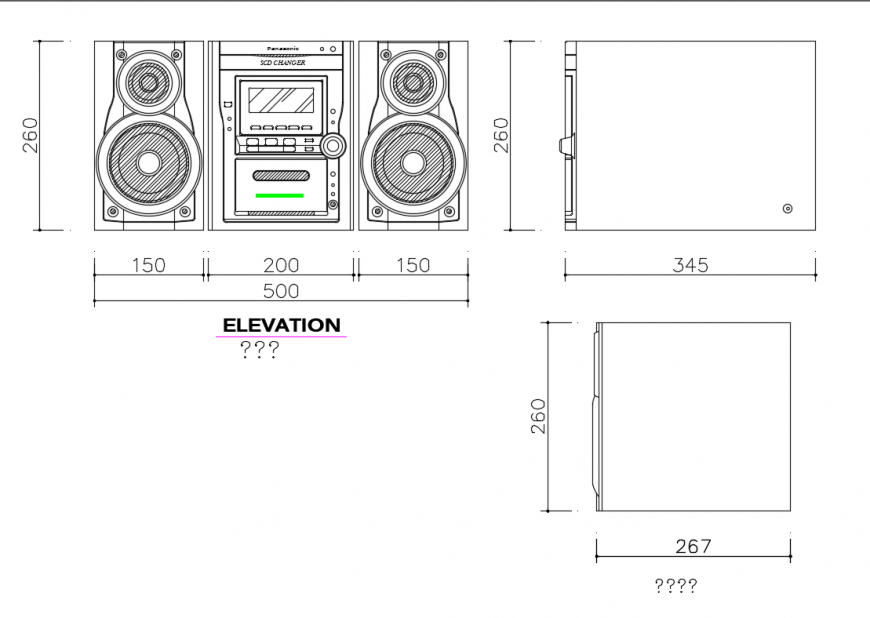 Combination of audio player elevations cad drawing details dwg file