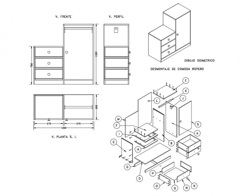 Comfortable wardrobe plan elevation and isometric view in auto cad