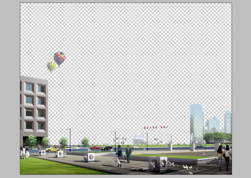 Commerce and business area detail elevation 3d model photoshop file