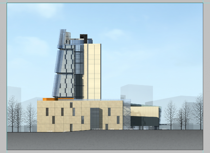 Commerce building 3d model detail elevation Photoshop file