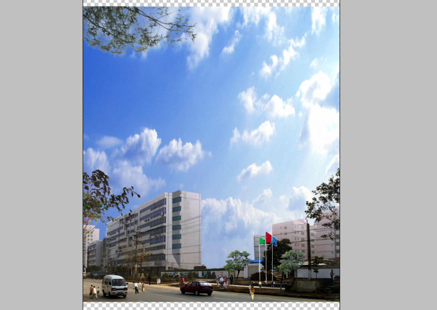 Commerce building and area detail 3d model elevation PSD file