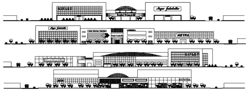 Commerce building CAD drawings elevation in autocad software file