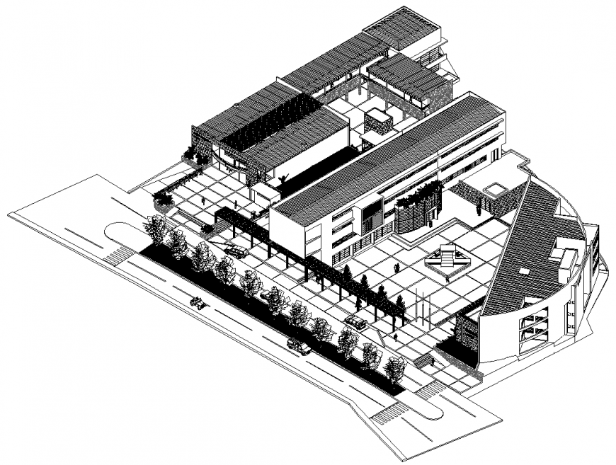 Commerce building complex detail elevation 2d view layout dwg file