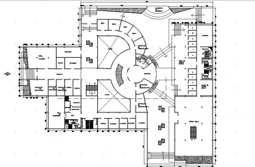 Commerce building hub 2d view CAD drawings details in Autocad file