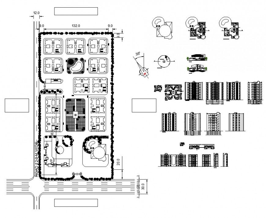 Commerce building plan and elevation 2d view CAD structure layout file