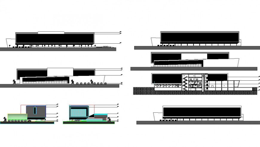 Commerce building section and elevation detail 2d view autocad file