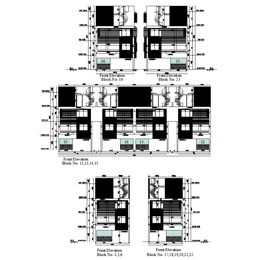 Commerce building structure detail layout elevation 2d view dwg file