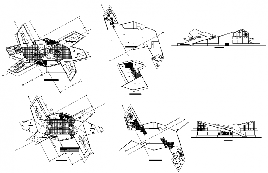 Commerce complex building structure detail elevation and plan 2d view dwg file