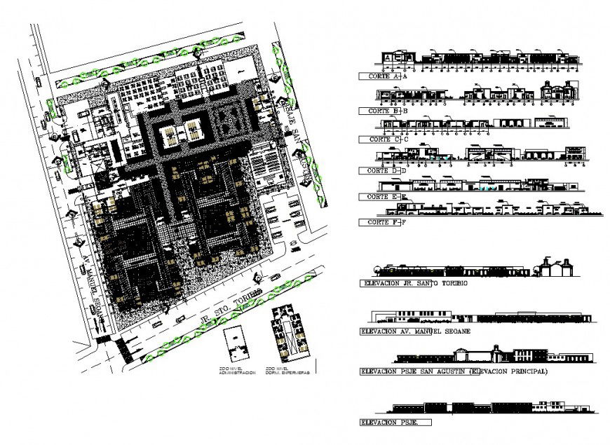 Commerce industrial building plan, elevation and section 2d view layout dwg file