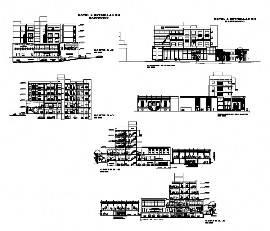 Commerce office building structure detail 2d view layout elevation and section dwg file