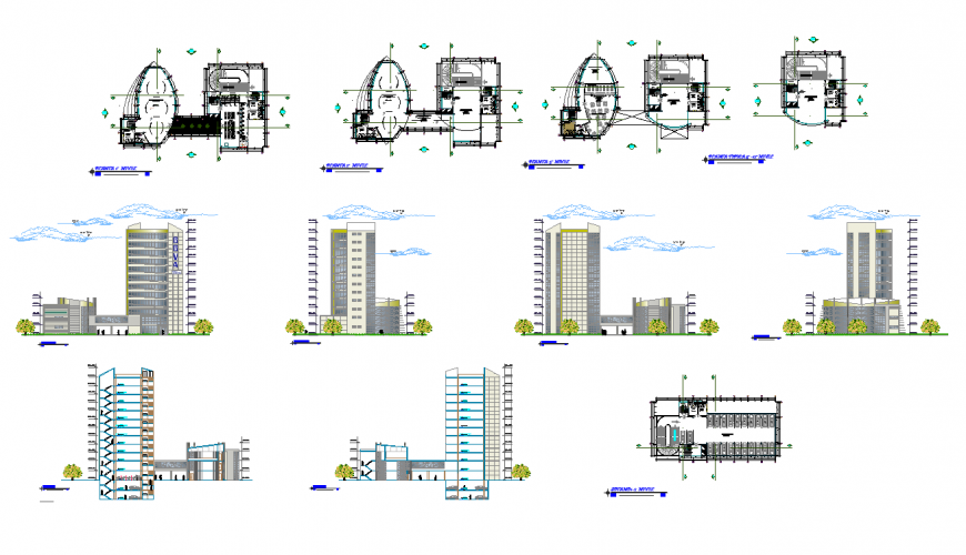 Commerce structural building detail elevation, plan and section layout dwg file