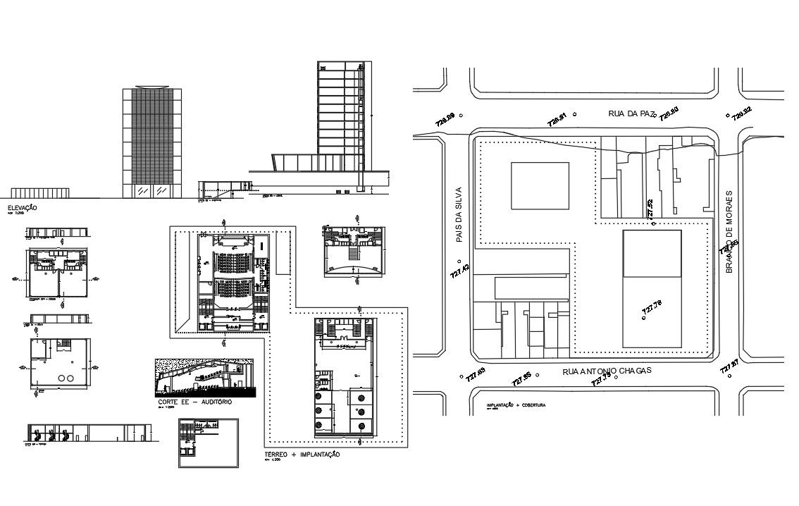 Complete Commercial Building CAD layout with Elevation design File