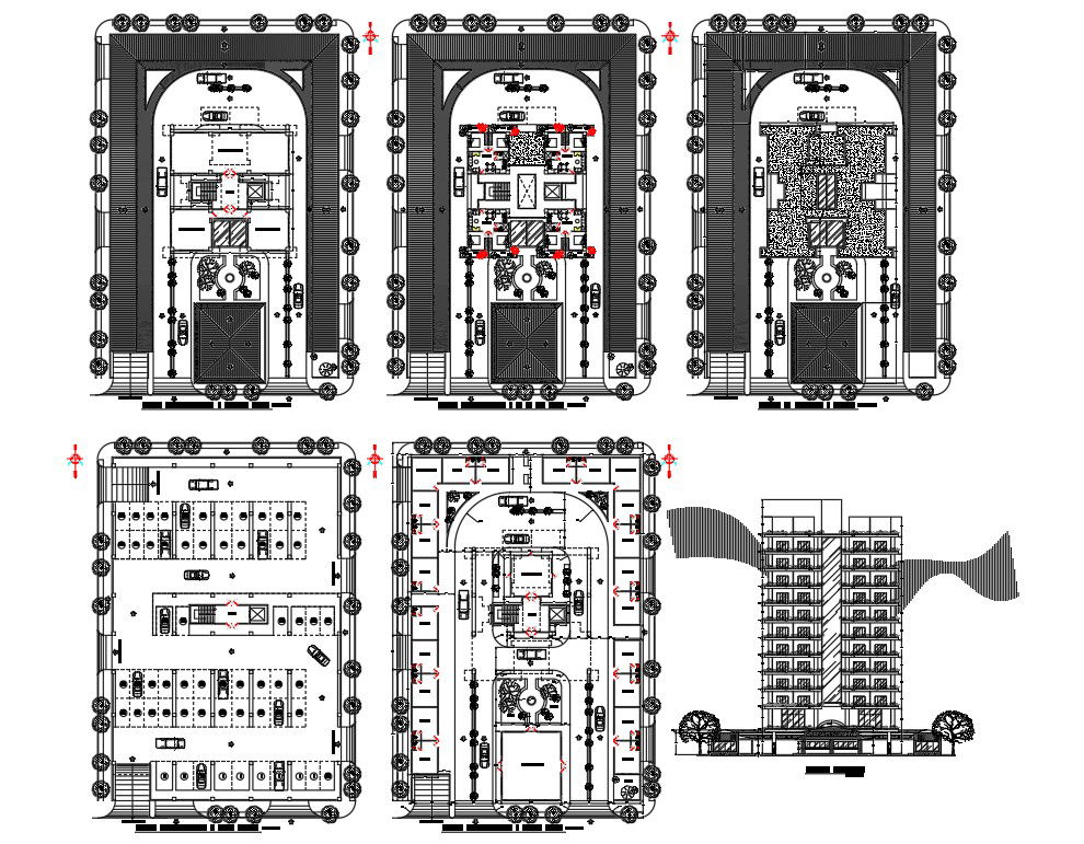Commercial Center Building Plan and Elevation AutoCAD Drawing File
