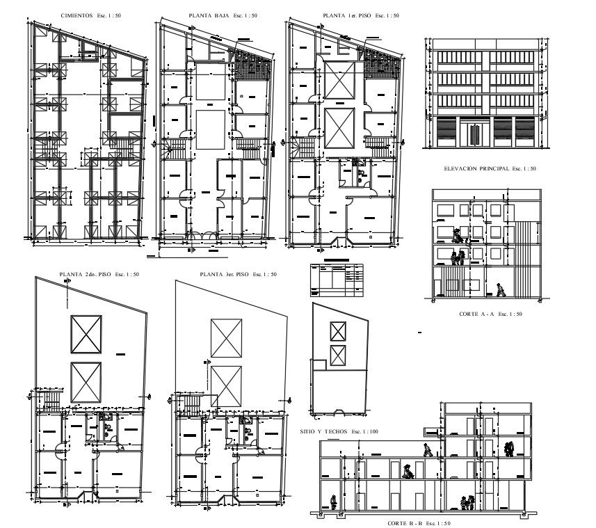 commercial complex section and plan drawing For AutoCAD file
