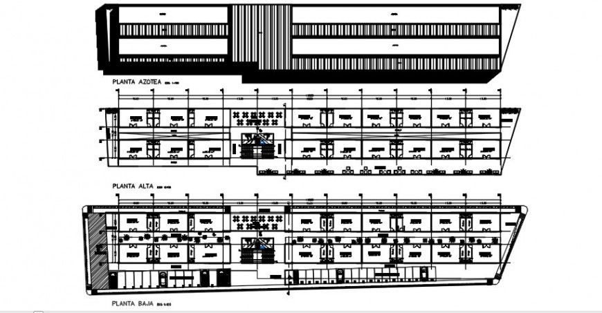 Commercial and shopping complex ground, first and cover floor details dwg file