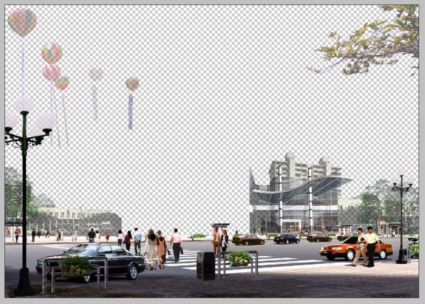 Commercial area road detail elevation 3d model photo-shop file