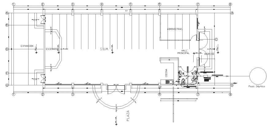 Commercial building, showroom plan in dwg file.