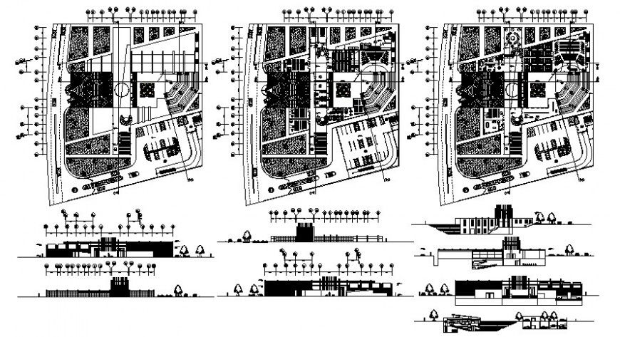 Commercial Building 2d view elevation and plan autocad file