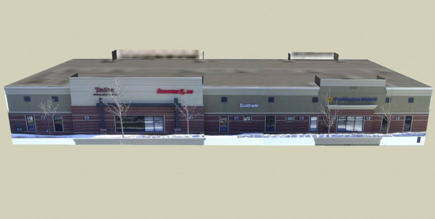 Commercial building 3d view in sketch up file