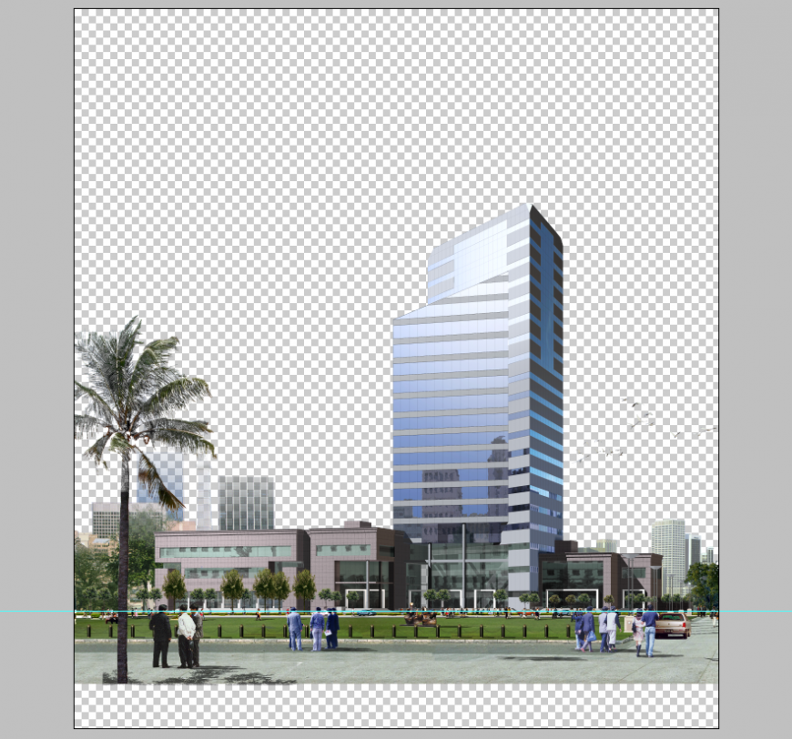 Commercial building area detail 3d model elevation Photoshop file
