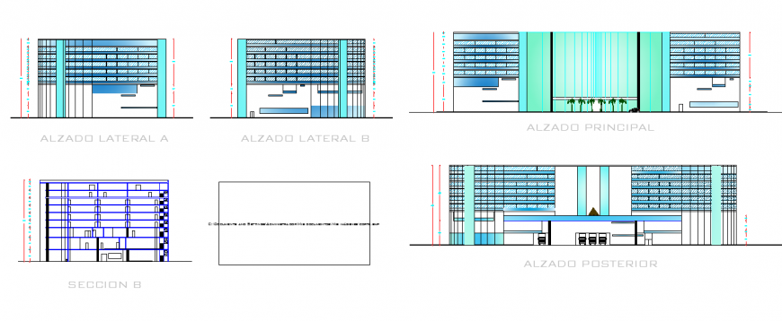 Commercial building complex detail elevation 2d view layout file