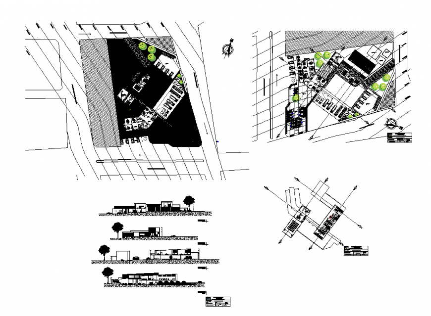 Commercial building detail elevation and plan layout dwg file