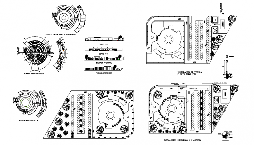 Commercial building detail in plan, elevation and section layout file