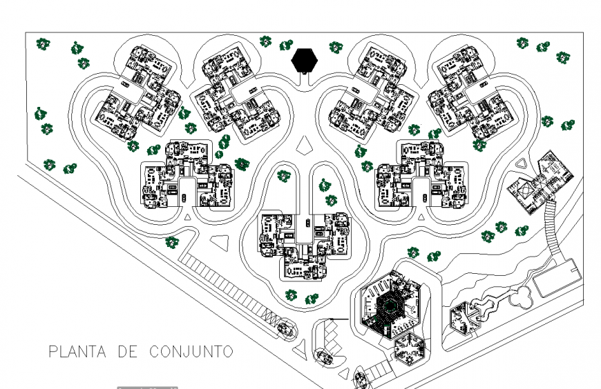 Commercial building detail landscaping planning layout file