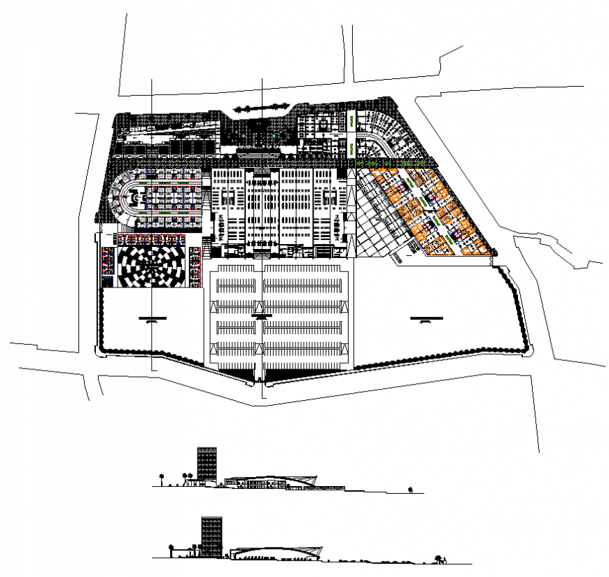 Commercial building detail plan layout elevation AutoCAD file