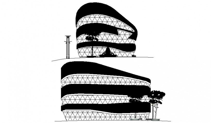 Commercial building drawing elevation 2d view autocad file