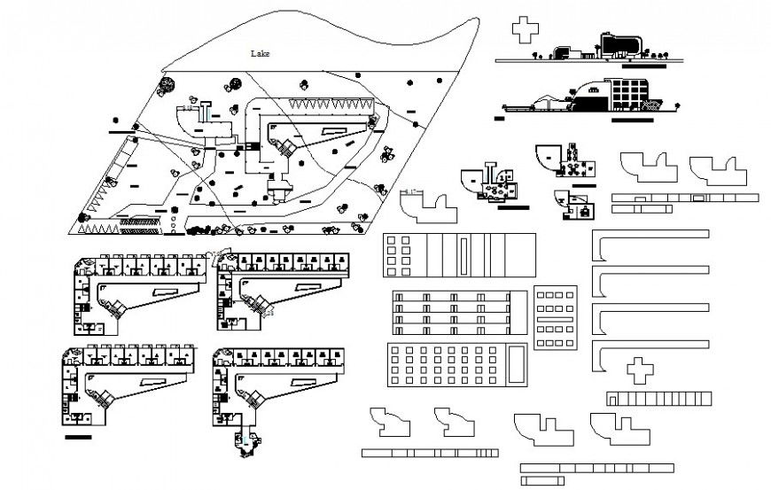 Commercial building elevation and plan drawings 2d view autocad file
