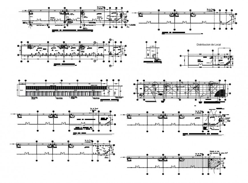 Commercial building elevation and plan with structure detail in auto cad file