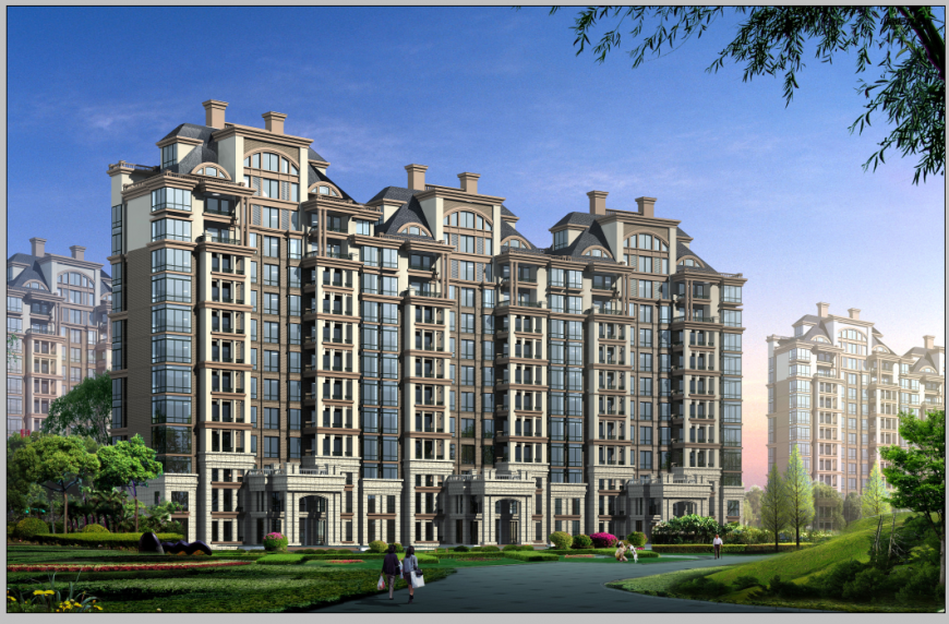 Commercial building hub detail 3d model elevation Photoshop file