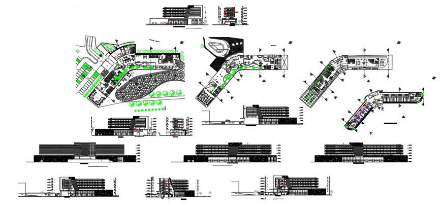 Commercial building hub detail plan, elevation and section 2d view layout autocad file
